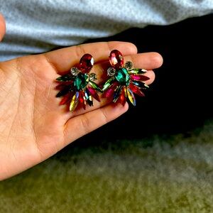 Multi color Rhinestone Flower Gold
Tone Clip Vintage Earrings.